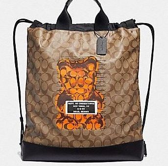 Coach Terrain Drawstring Signature Canvas With Vandal Gummy Backpack Tan F76805 Hot on Sale