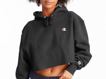 Champion Women s Reverse Weave Cropped Cut Off Hood C Logo Black WL659 549302 Online Sale