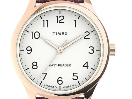 Timex Easy Reader Gen1 32mm Leather Strap Watch Rose-Gold-Tone Pink White TW2U81000VQ Online Sale