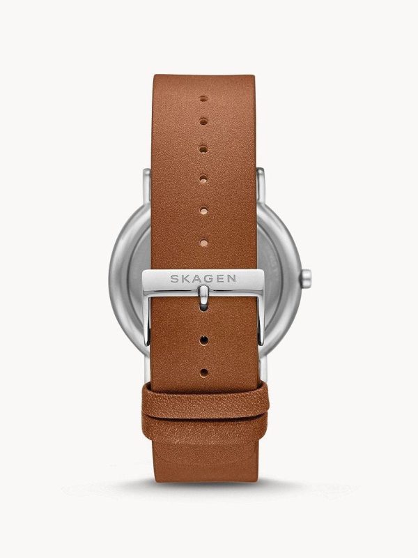 Skagen Signatur Three-Hand Brown Leather Watch Silver Black SKW6578 Online Hot Sale