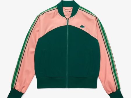 Lacoste Women s Sport Loose Fit Colorblock Zip Teddy Jacket Pink Green BF6982 1RK For Sale