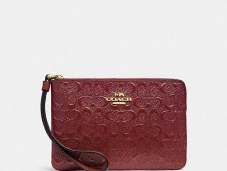 Coach Women s Corner Zip Signature Debossed Patent Leather Wristlet Im Cherry F58034 Cheap