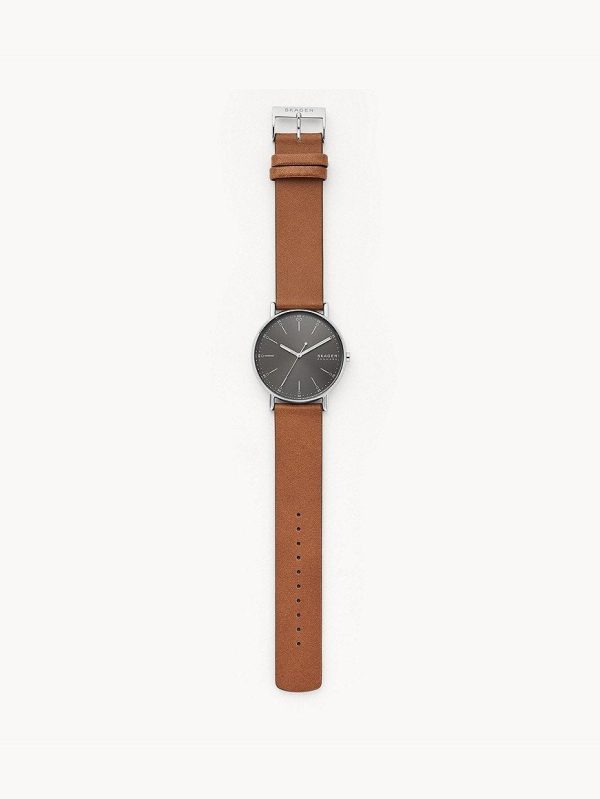 Skagen Signatur Three-Hand Brown Leather Watch Silver Black SKW6578 Online Hot Sale