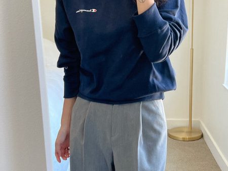 Champion Powerblend Fleece Crew Script Logo Navy GF88H Y08160 NYC For Sale