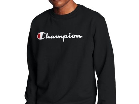 Champion Men s Powerblend Fleece Crew Script Logo Black GF88H Y06794 BKC Online Sale