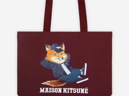 Maison Kitsune Unisex Dressed Fox Tote Bag Wine Lees JU05002WW0008 P596 For Cheap