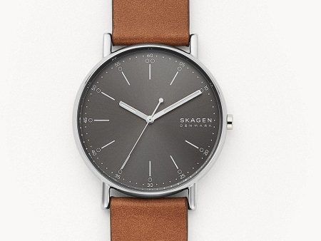 Skagen Signatur Three-Hand Brown Leather Watch Silver Black SKW6578 Online Hot Sale