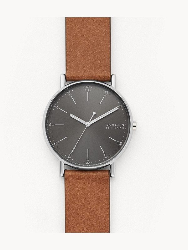 Skagen Signatur Three-Hand Brown Leather Watch Silver Black SKW6578 Online Hot Sale