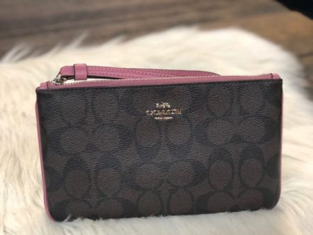 Coach Women s Signature PVC Corner Zip Large Wristlet SV Brown Azalea F58695 Sale